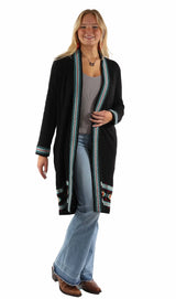 honey creek black 100% cotton long emb double knit sweater - Scully Leather - Flyclothing LLC