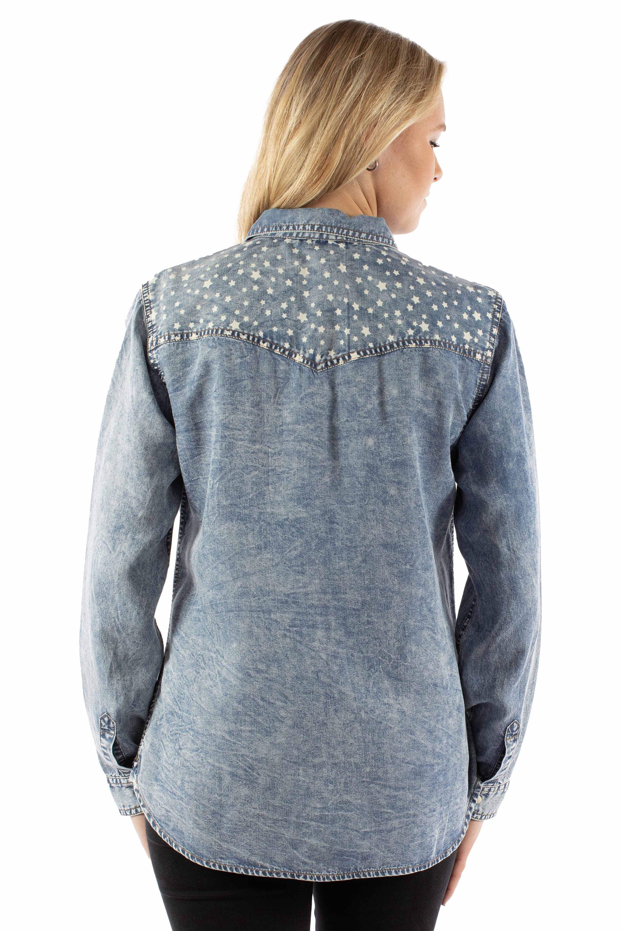 Scully Leather Blue Snap Front Star Yokes Blouse - Scully Leather - Flyclothing LLC