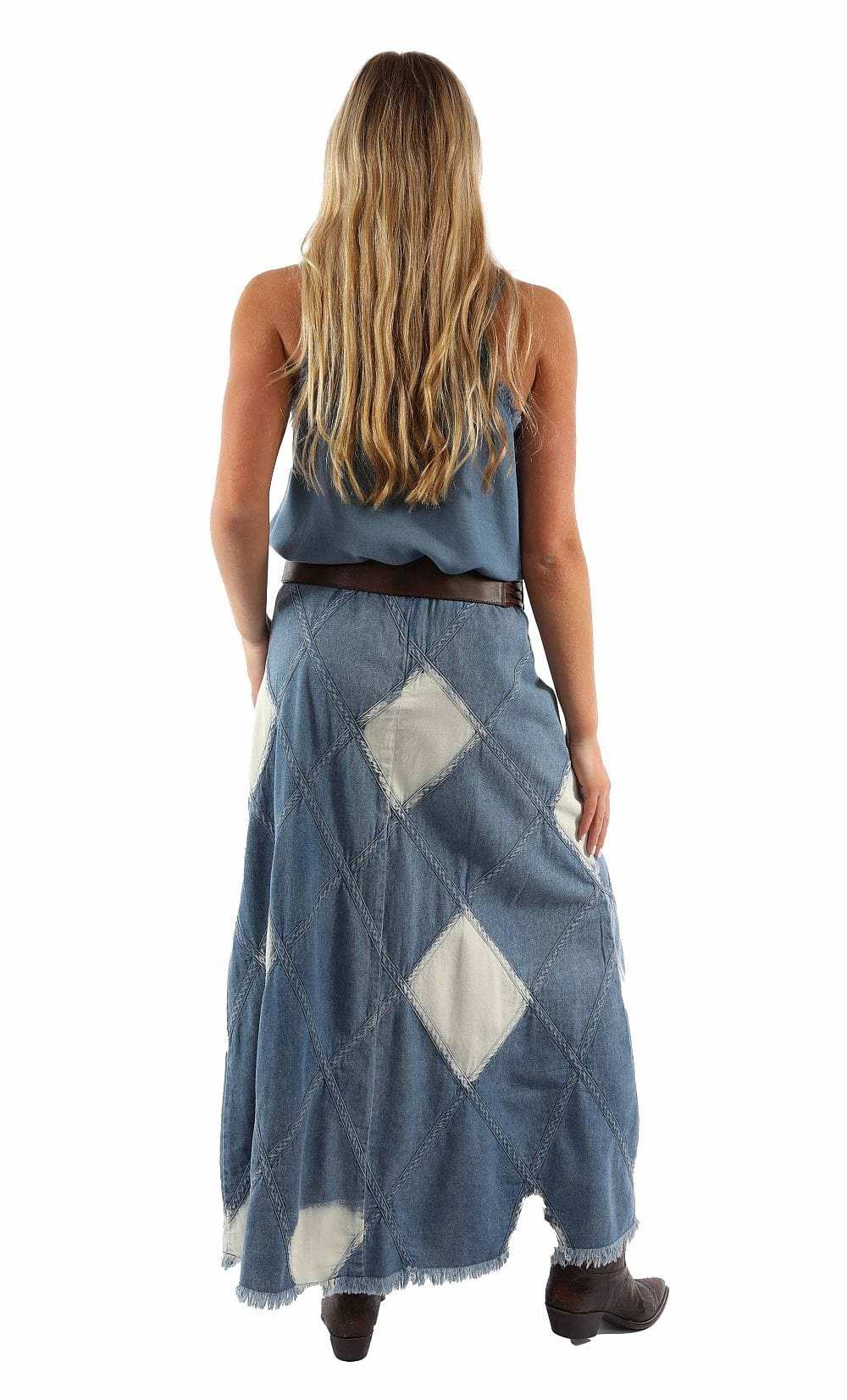 Honey creek blue long patch skirt acid wash - Scully Leather - Flyclothing LLC