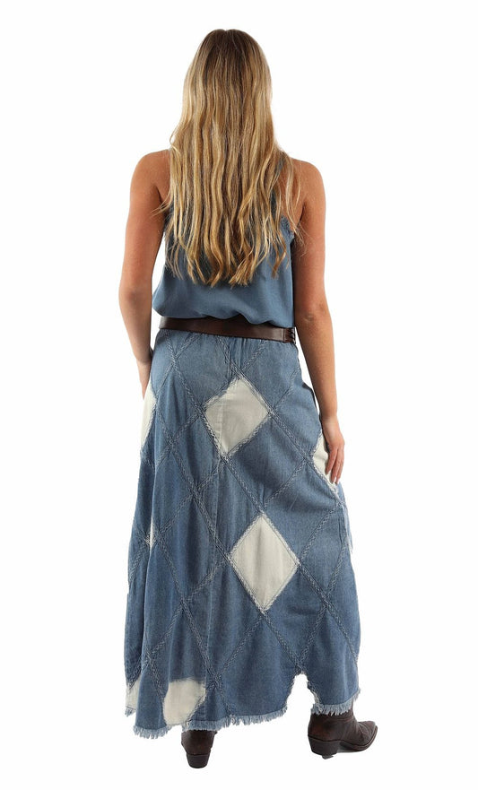 Honey creek blue long patch skirt acid wash - Scully Leather