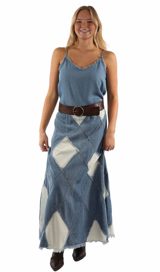 Honey creek blue long patch skirt acid wash - Scully Leather