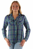 honey creek blue 70% rayon 30% cotton plaid shirt w/denim yokes - Scully Leather