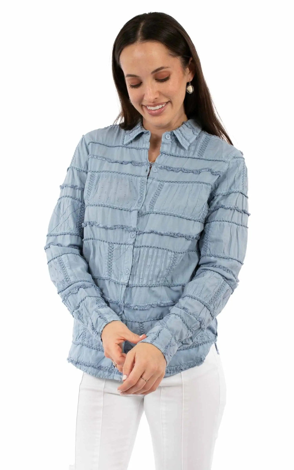 Honey Creek 100% cotton Blue Patchwork blouse - Scully Leather