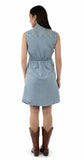 Honey Creek Blue S/L Embroidered Button Front Dress - Scully Leather