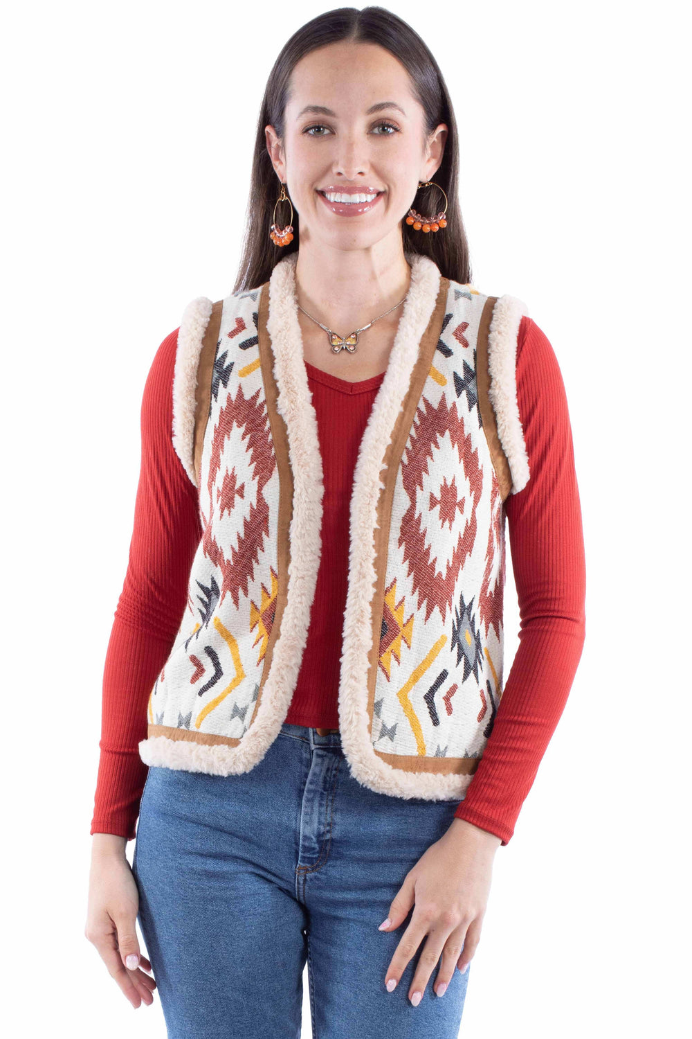 Scully Leather 90% Polyester 10% Leather Sand Lined Vest W/Leather Trim - Scully Leather - Flyclothing LLC