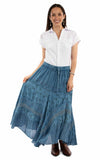 honey creek blue 100% rayon rose print rayon skirt - Scully Leather