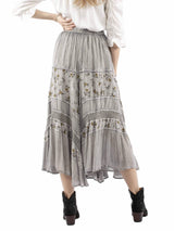 Honey Creek 100% rayon Grey Rose print rayon skirt - Scully Leather - Flyclothing LLC