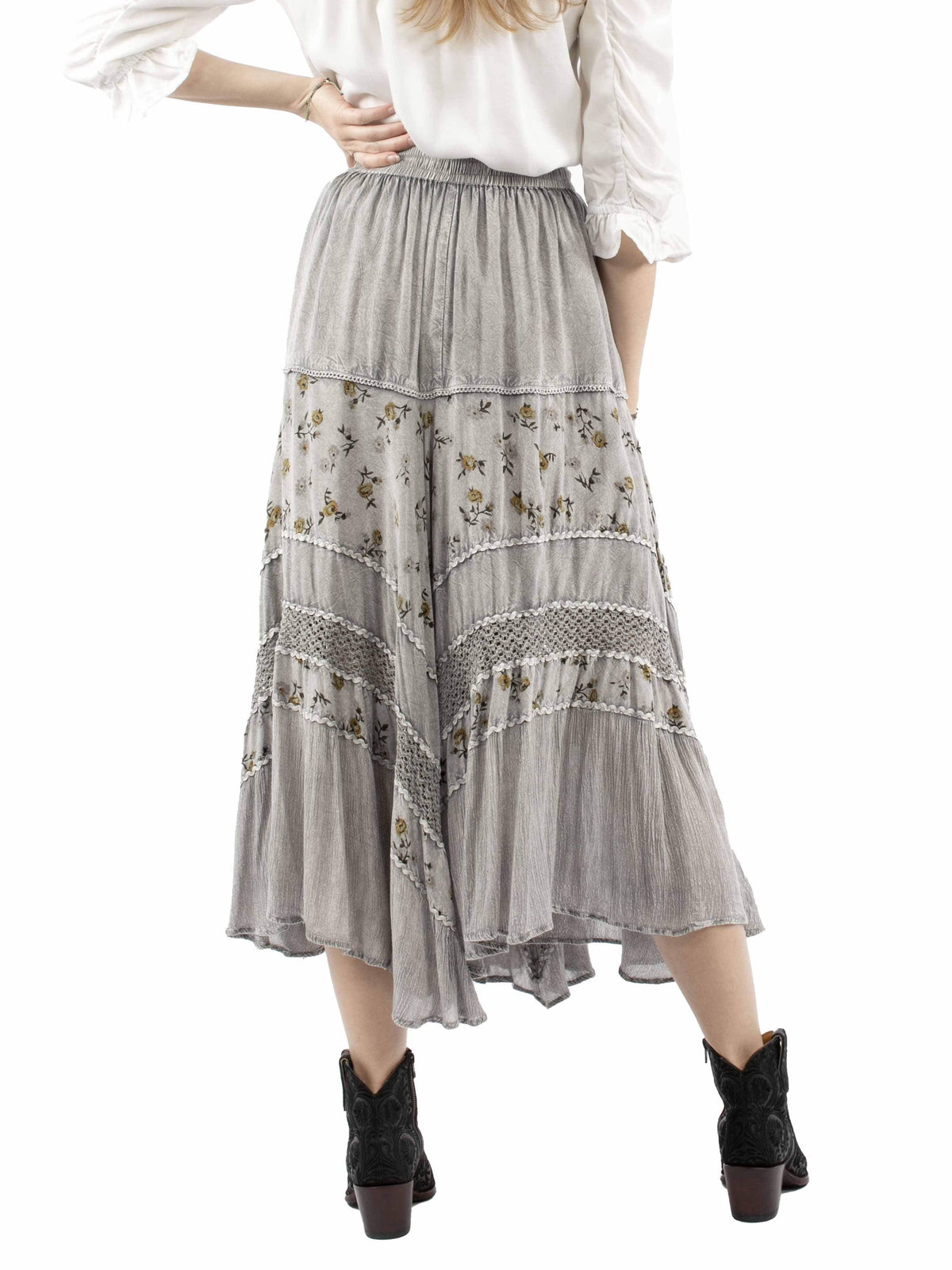 Honey Creek 100% rayon Grey Rose print rayon skirt - Scully Leather - Flyclothing LLC