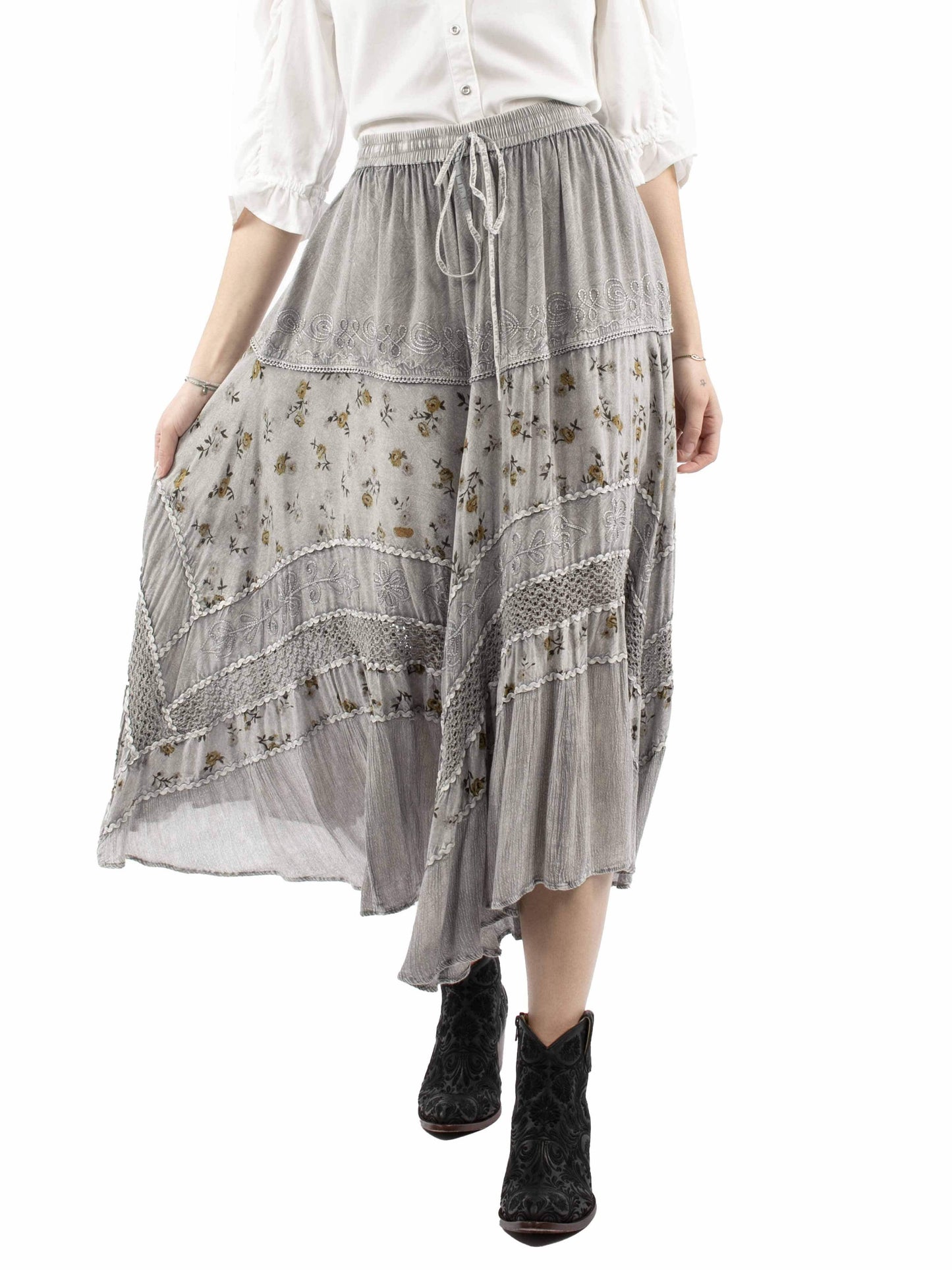 Honey Creek 100% rayon Grey Rose print rayon skirt - Scully Leather - Flyclothing LLC