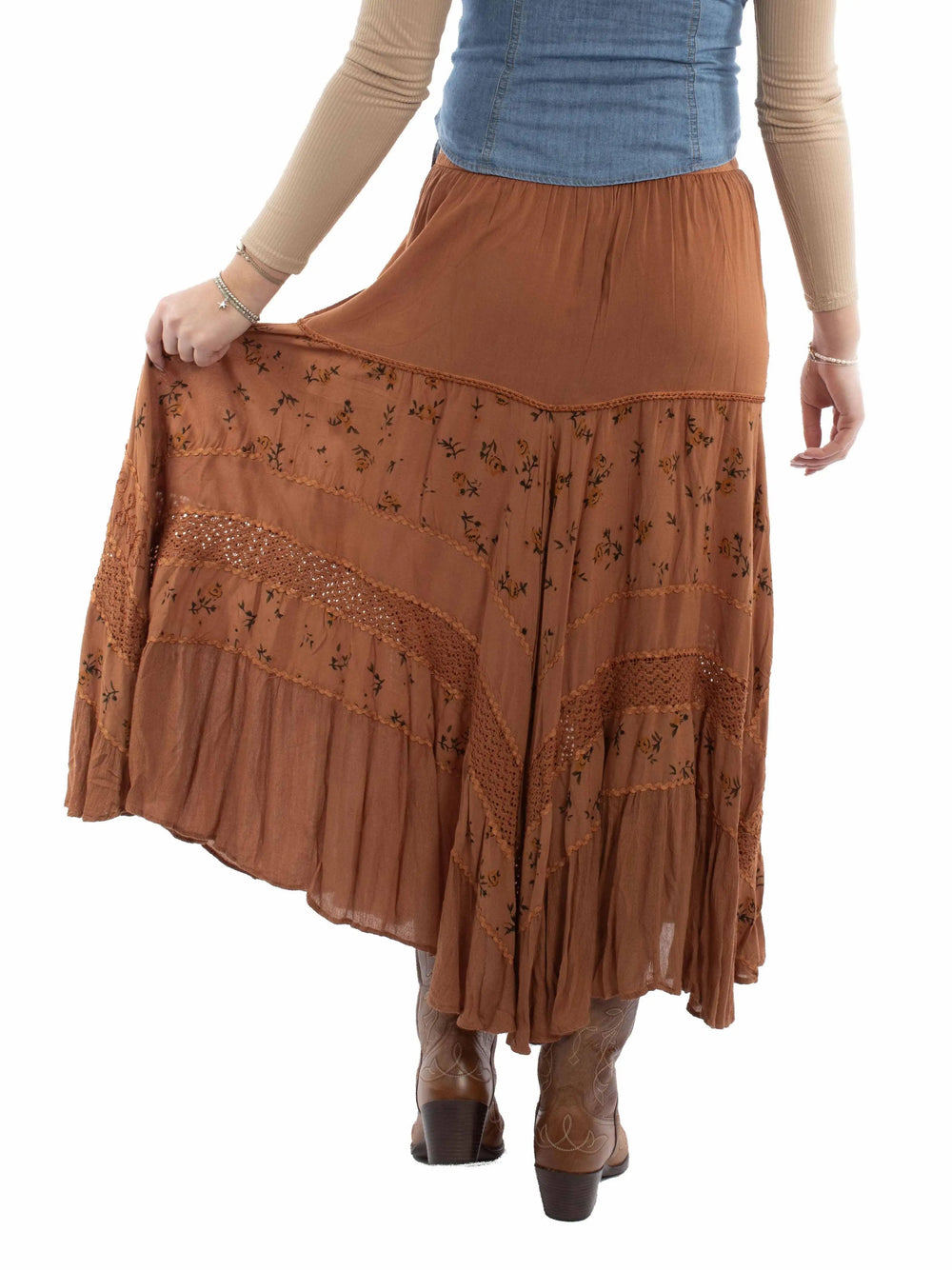 Honey Creek 100% rayon Rust Rose print rayon skirt