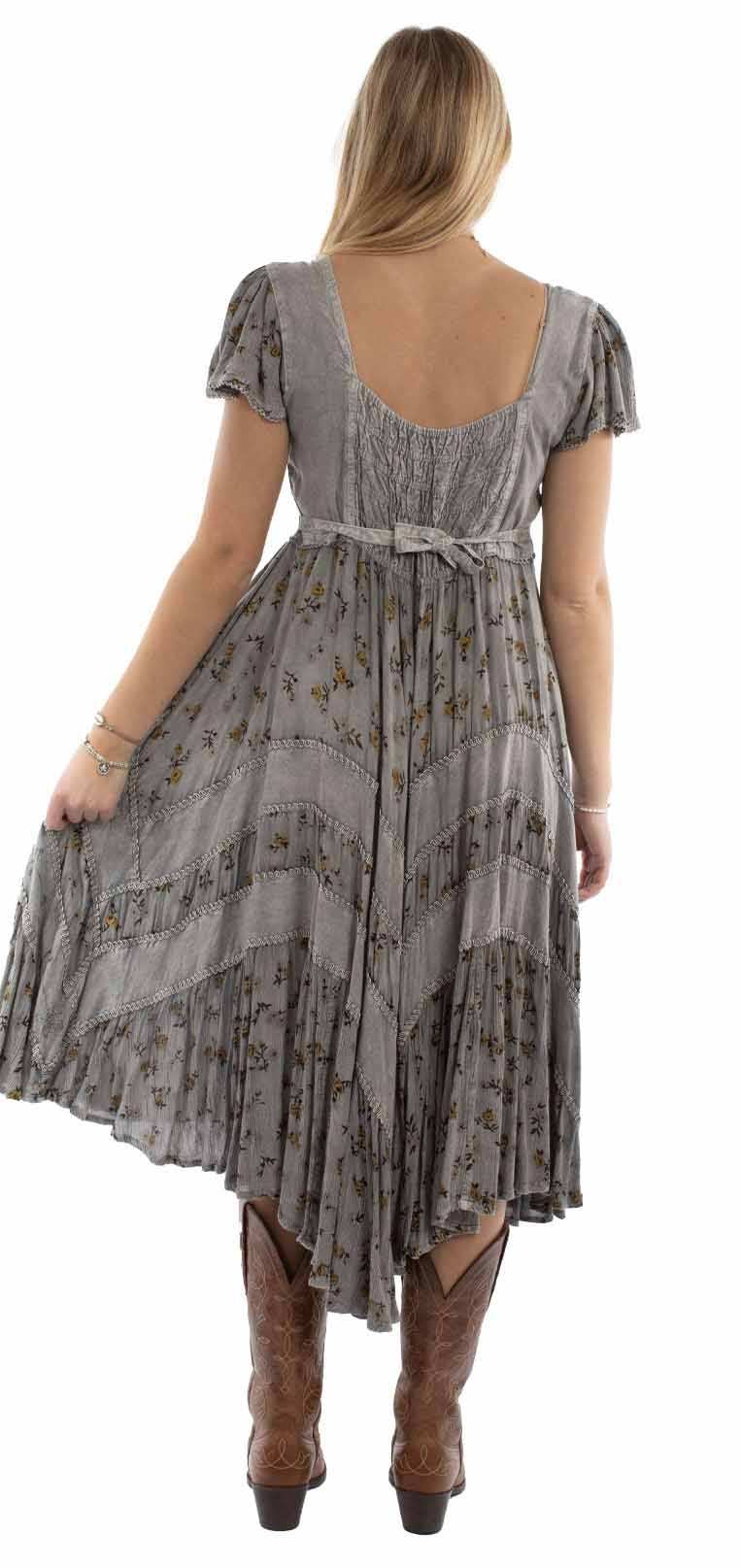 Honey Creek 100% rayon Grey Capsleeve printed lace front dress - Scully Leather - Flyclothing LLC