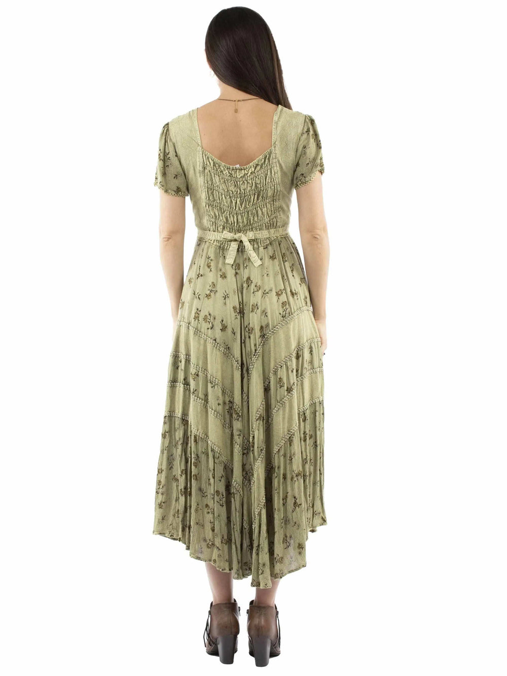 Honey Creek 100% rayon Olive Capsleeve printed lace front dress - Scully Leather - Flyclothing LLC