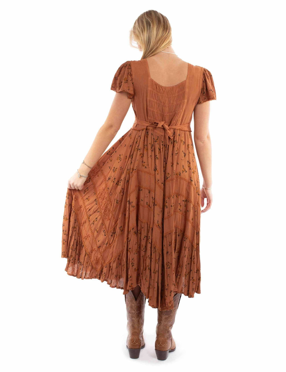 Scully Leather Rust Capsleeve Printed Lace Front Dress - Scully Leather - Flyclothing LLC