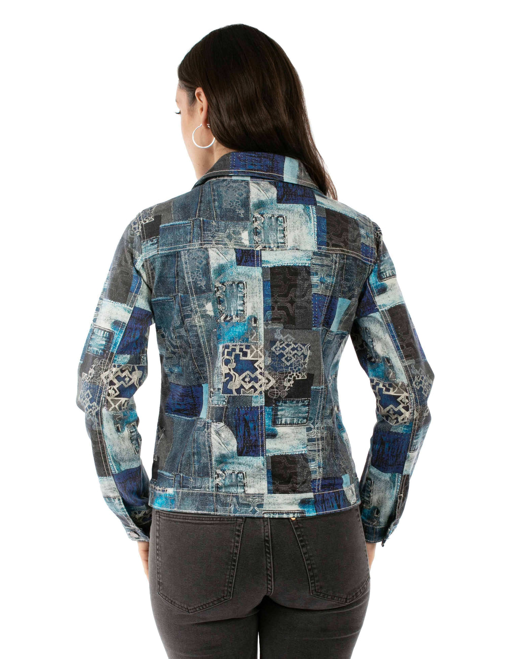 honey creek dark blue 98% cotton 2% lycra printed patch work denim jacket - Scully Leather - Flyclothing LLC