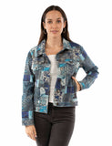 honey creek dark blue 98% cotton 2% lycra printed patch work denim jacket - Scully Leather