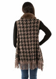 Scully Leather Brown Houndstooth Faux Fur Trim Cardigan - Scully Leather