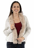 Scully Leather Ivory Lace Up Back Cardigan W/Faux Fur Trm - Scully Leather