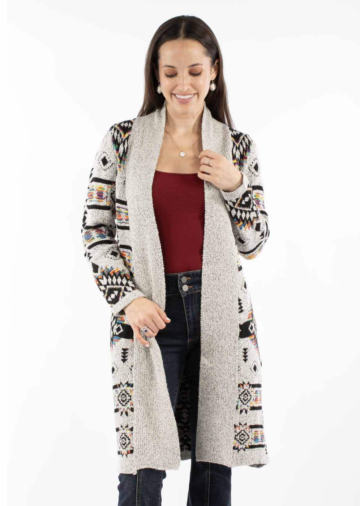 honey creek multi 100% acrylic open front duster cardigan - Scully Leather - Flyclothing LLC