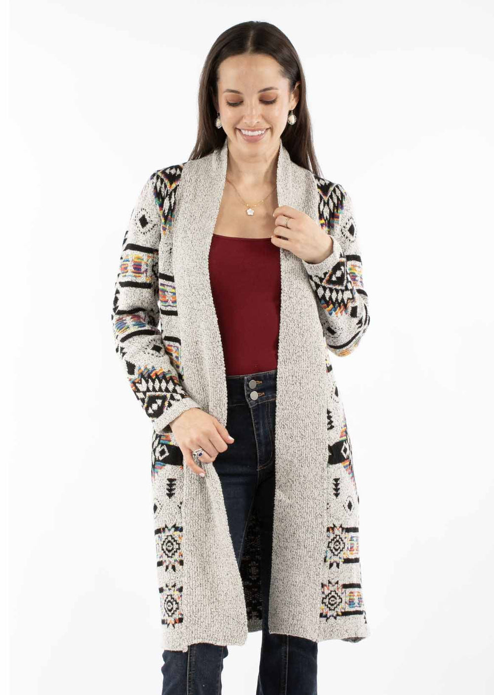 honey creek multi 100% acrylic open front duster cardigan - Scully Leather