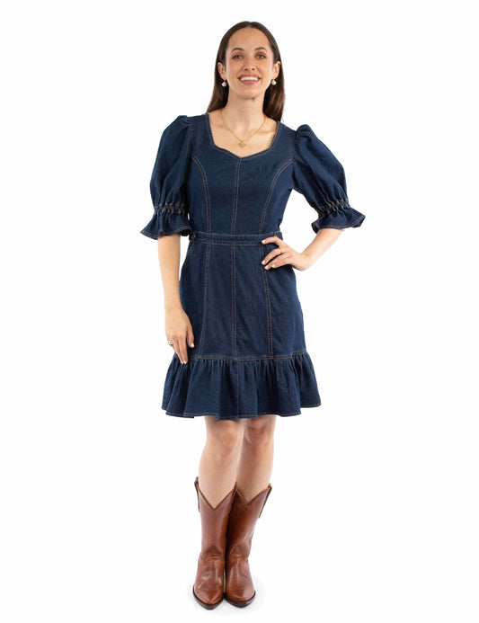 honey creek denim 77% cotton 22% polyester 2% spandex denim dress w/princess seams
