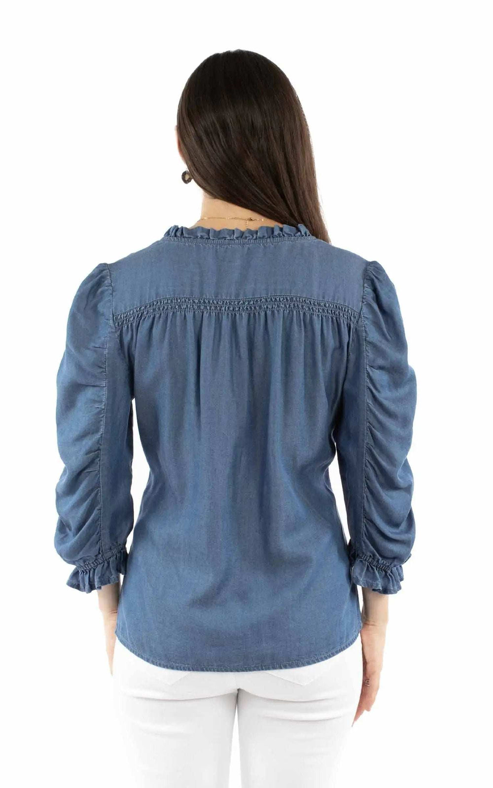 Honey Creek Blue Button front blouse - Scully Leather - Flyclothing LLC