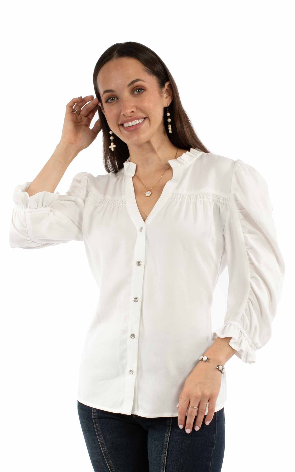 Honey Creek  White Button front blouse