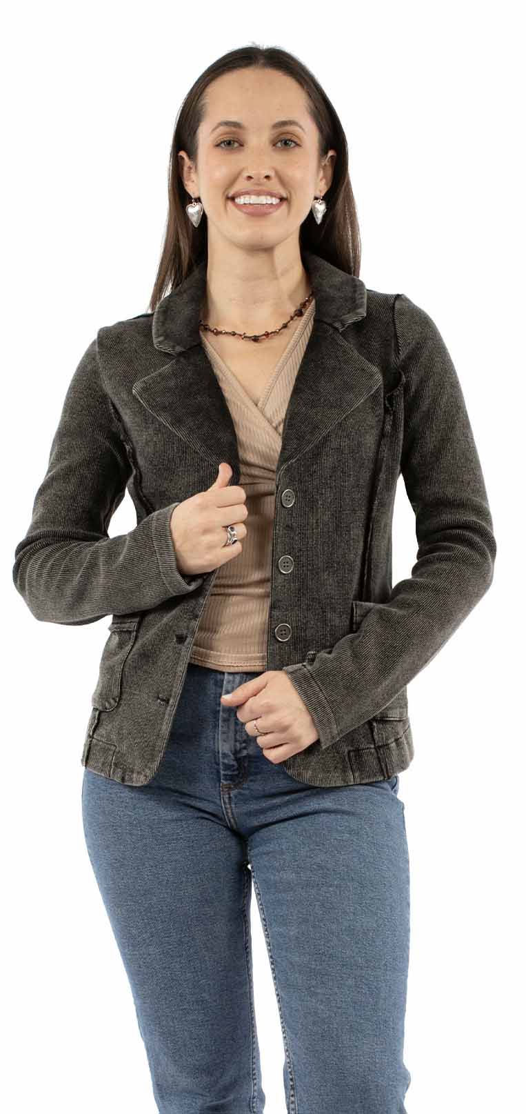 Honey Creek 97% cotton 3% spandex Black Ribbed knit blazer - Scully Leather