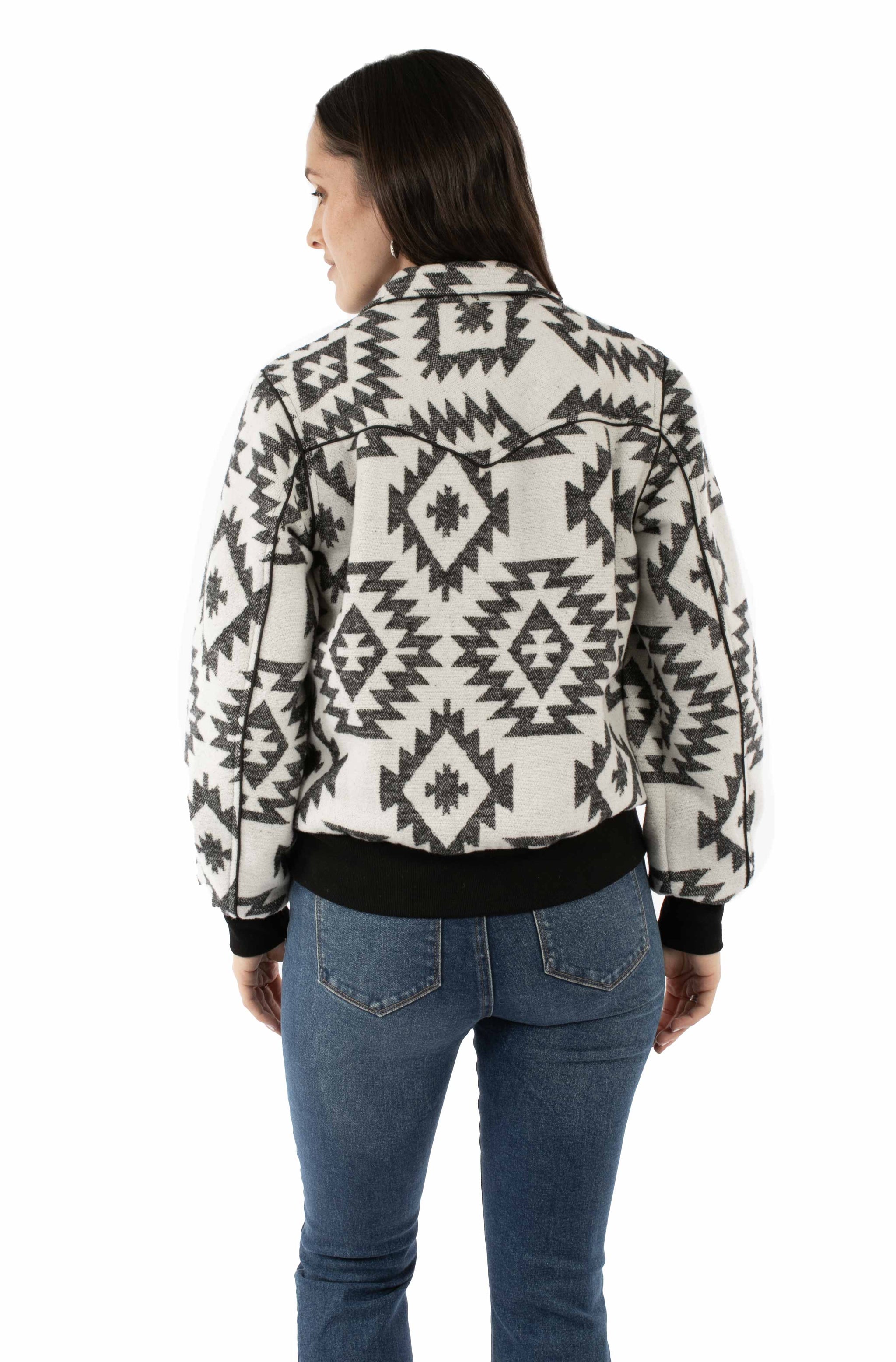Honey Creek 70% polyester 20% acrylic 10% cotton White-black Southwest baseball jacket - Scully Leather - Flyclothing LLC