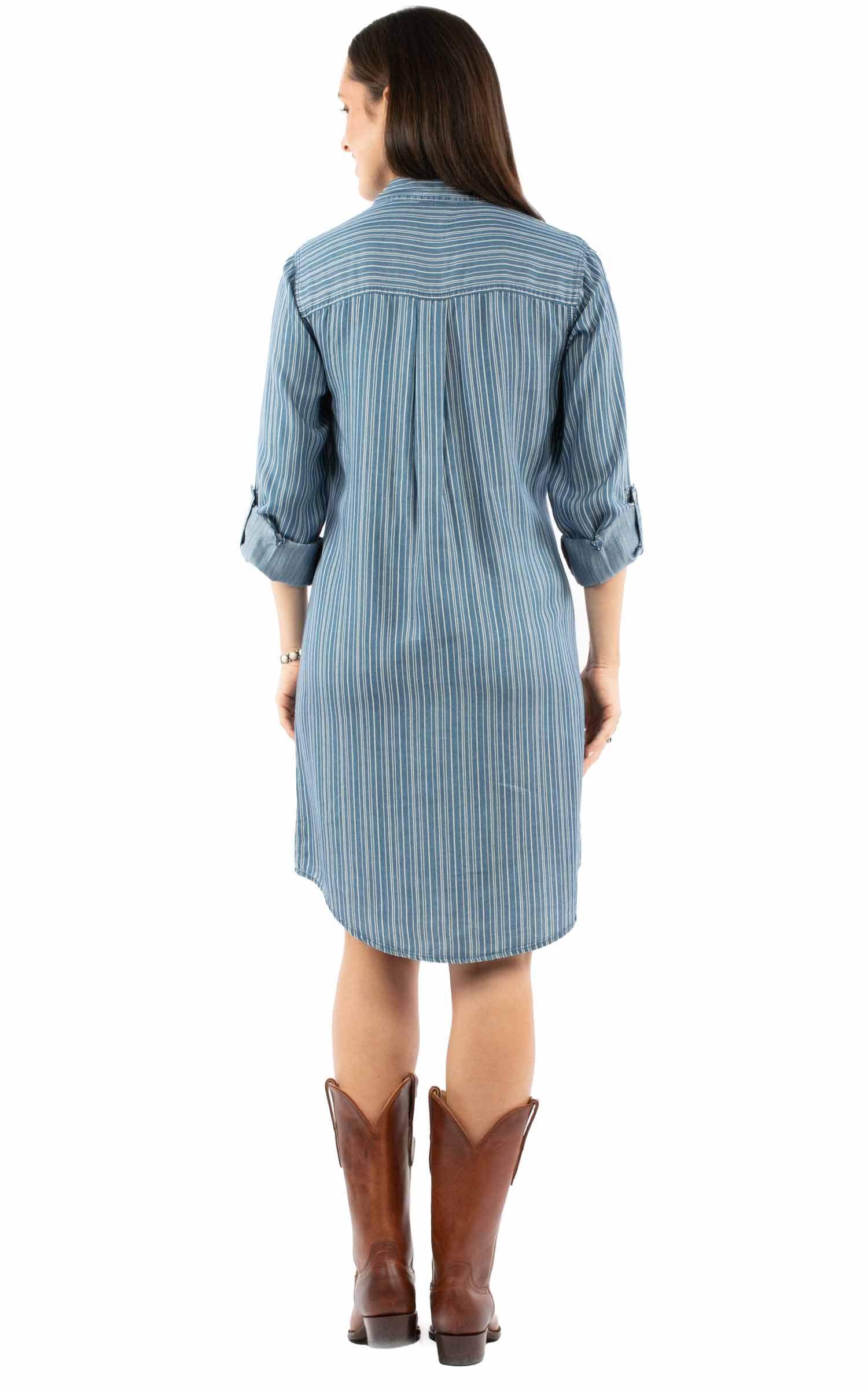 Honey Creek Blue RaiLong Sleevetripe dress - Scully Leather - Flyclothing LLC