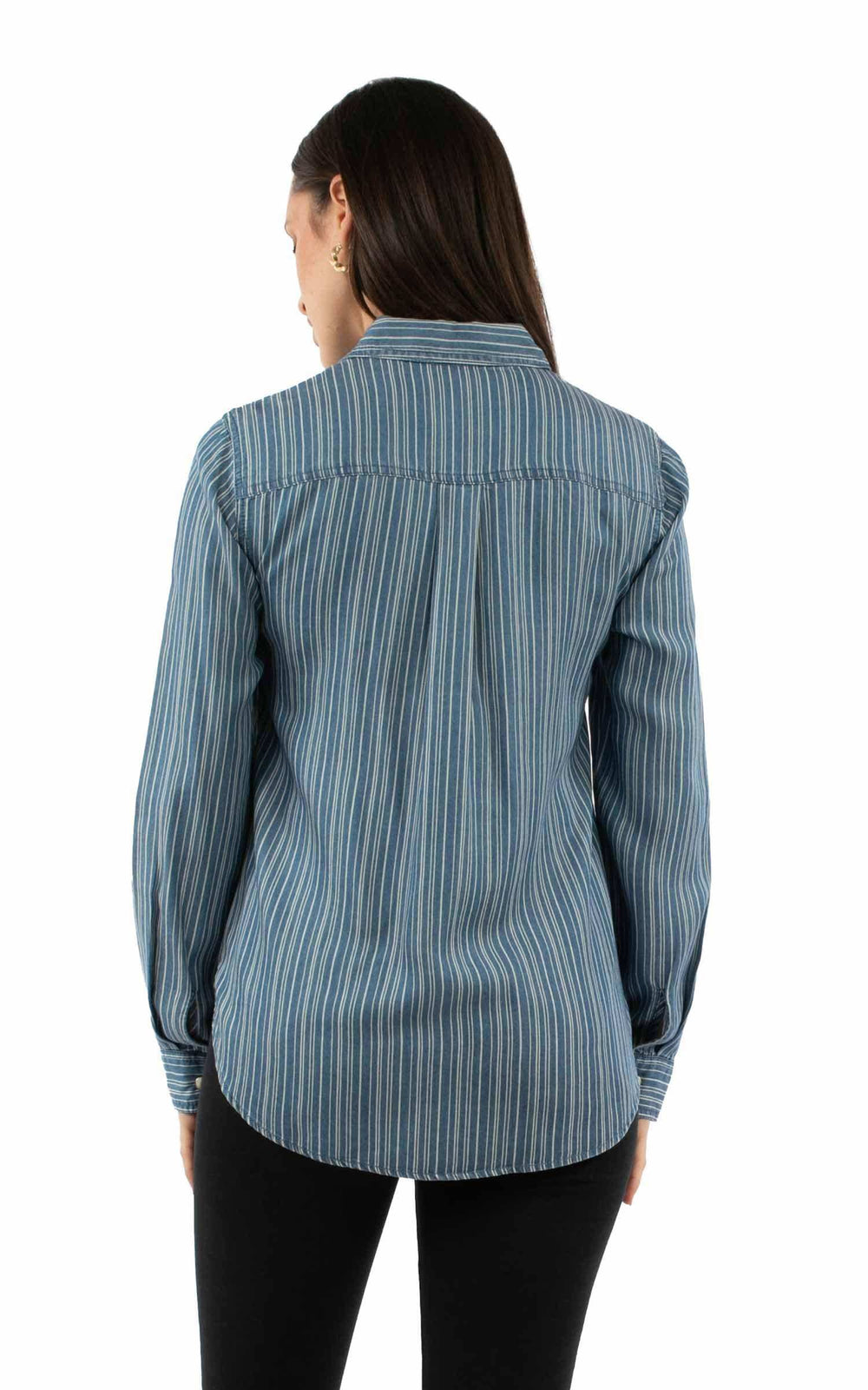 Honey Creek Blue RaiLong Sleevetripe blouse - Scully Leather - Flyclothing LLC