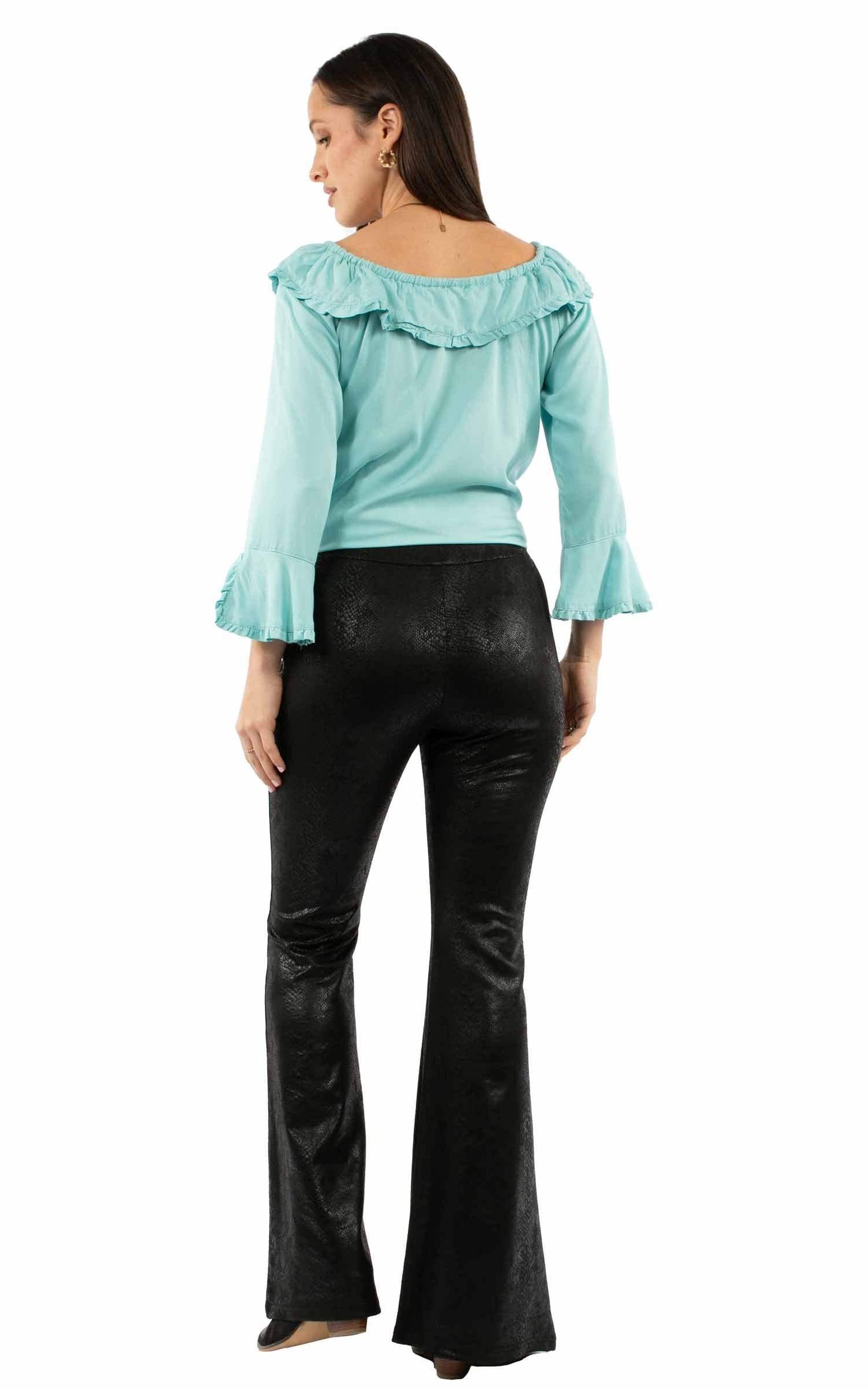 Honey Creek 91% polyester 9% spandex Black Snake print microfiber bell pants - Scully Leather - Flyclothing LLC