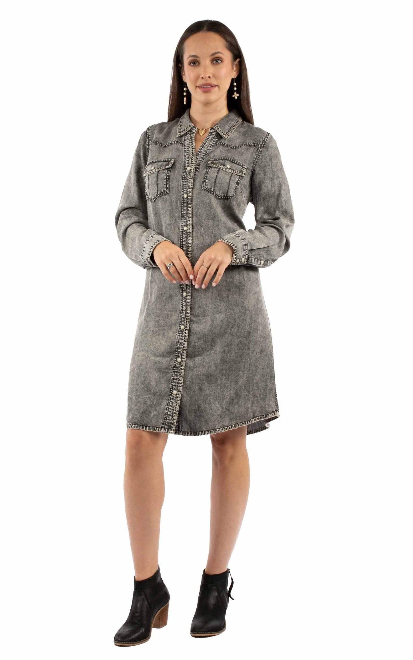 Honey Creek Black Whipstitch dress - Scully Leather - Flyclothing LLC
