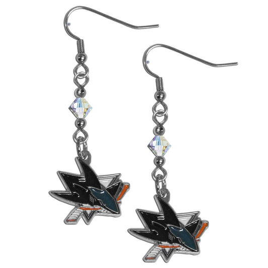 San Jose Sharks Crystal Dangle Earrings - San Jose Sharks - Flyclothing LLC