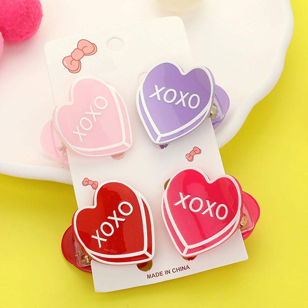 4PCS - XOXO Message Acetate Heart Hair Claw Clips - Madeline Love - Flyclothing LLC