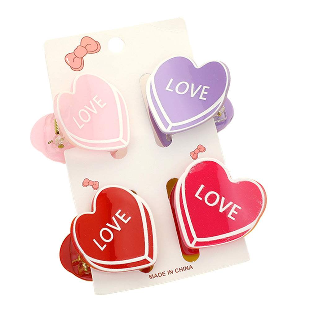 4PCS - LOVE Message Acetate Heart Hair Claw Clips - Madeline Love - Flyclothing LLC