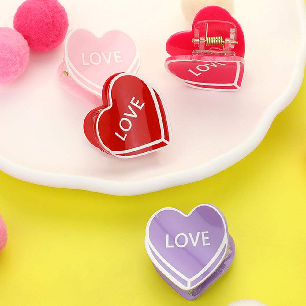 4PCS - LOVE Message Acetate Heart Hair Claw Clips - Madeline Love - Flyclothing LLC