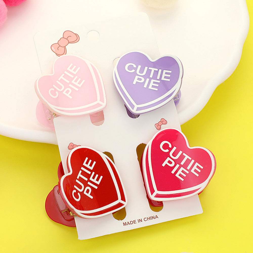 4PCS - CUTIE PIE Message Acetate Heart Hair Claw Clips - Madeline Love - Flyclothing LLC