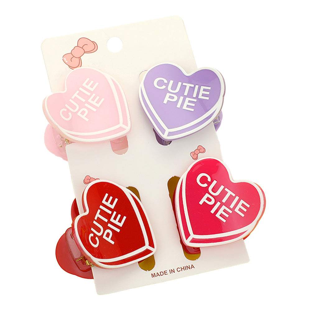 4PCS - CUTIE PIE Message Acetate Heart Hair Claw Clips - Madeline Love - Flyclothing LLC