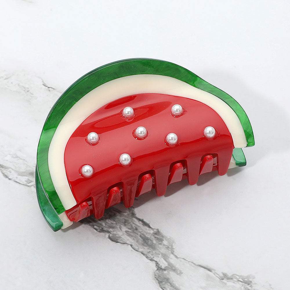 Pearl Embellished Watermelon Hair Claw Clip - Madeline Love - Flyclothing LLC