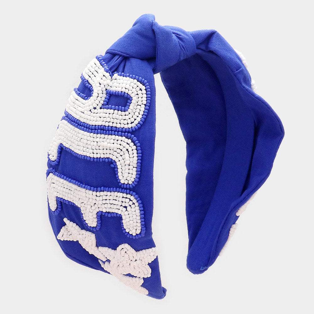 Game Day Seed Beaded ACE Message Star Knot Burnout Headband - Madeline Love - Flyclothing LLC