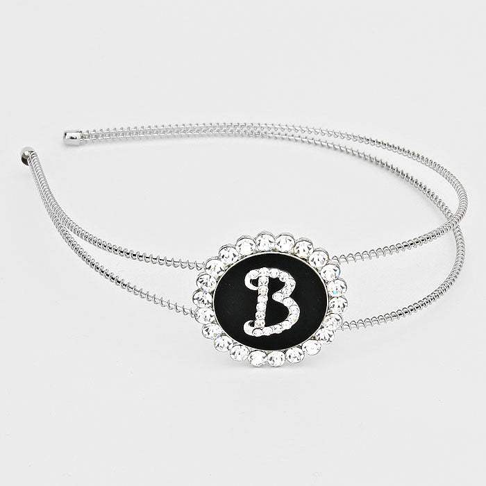 -B- Crystal Accented Initial Monogram Headband - Madeline Love - Flyclothing LLC