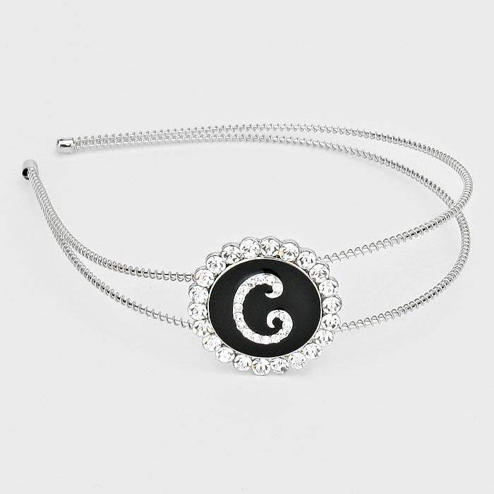 -D- Crystal Accented Initial Monogram Headband - Madeline Love - Flyclothing LLC