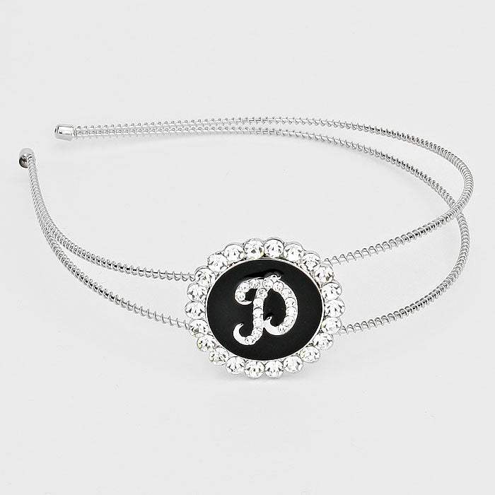 -D- Crystal Accented Initial Monogram Headband - Madeline Love - Flyclothing LLC