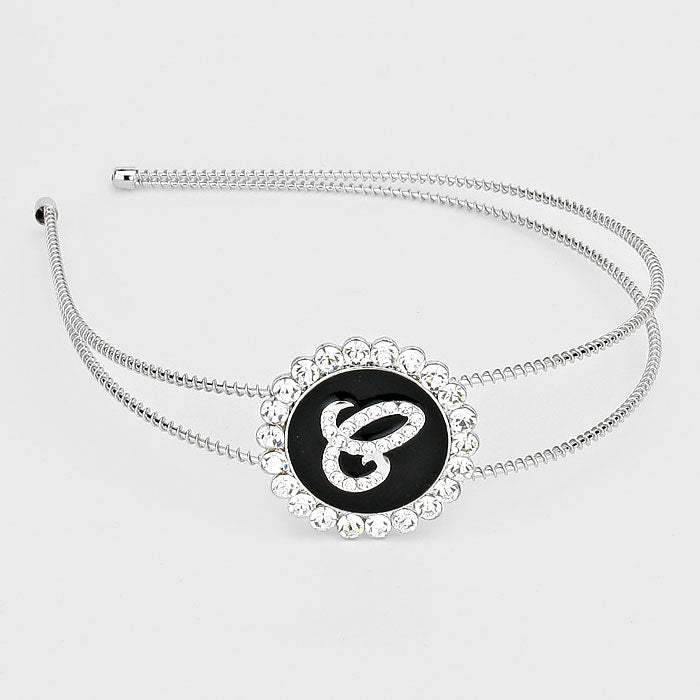 -E- Crystal Accented Initial Monogram Headband - Madeline Love - Flyclothing LLC