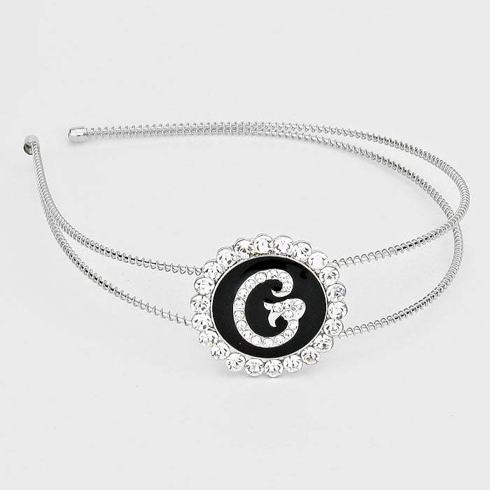 -G- Crystal Accented Initial Monogram Headband - Madeline Love - Flyclothing LLC