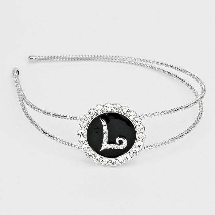 -L- Crystal Accented Initial Monogram Headband - Madeline Love - Flyclothing LLC