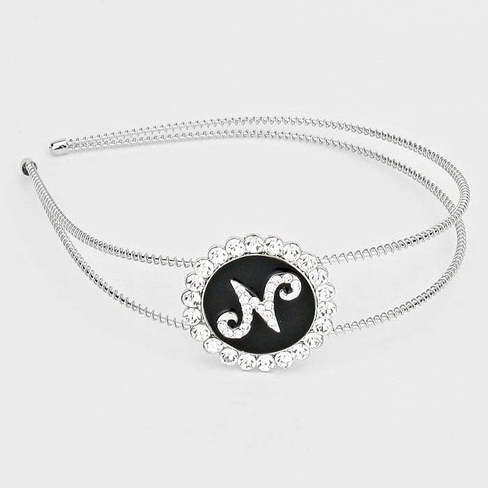 -N- Crystal Accented Initial Monogram Headband - Madeline Love - Flyclothing LLC