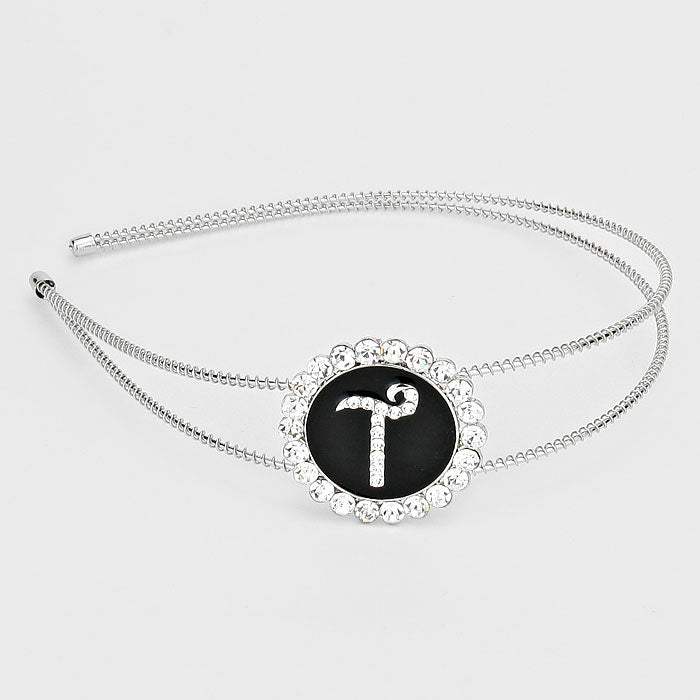 -T- Crystal Accented Initial Monogram Headband - Madeline Love - Flyclothing LLC
