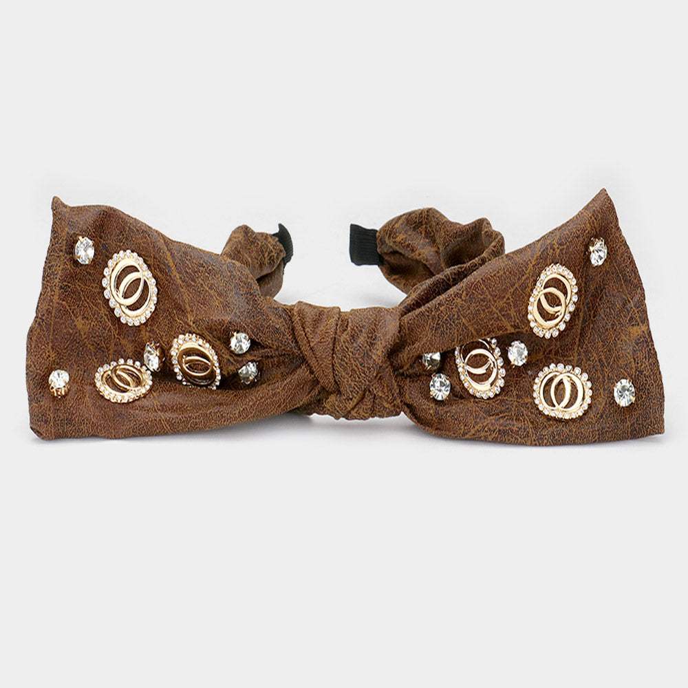 Stone Embellished Open Metal Circle Link Bow Headband - Madeline Love - Flyclothing LLC