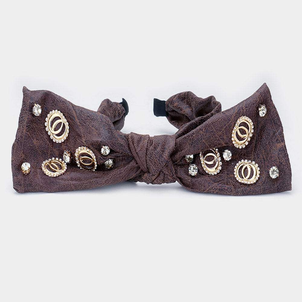 Stone Embellished Open Metal Circle Link Bow Headband - Madeline Love - Flyclothing LLC